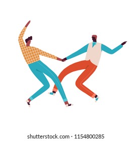 Couple Of Swing And Rock N Roll Dancers Dancing Illustration In Vector. Dance Party In 50s Style.