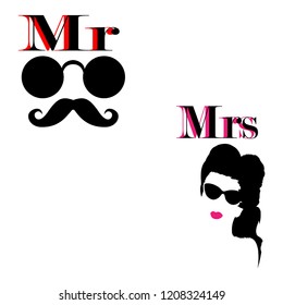 couple t shirt design, Mr & Mrs, with gentleman face and women face vector