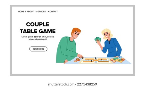 couple table game vector. family home, fun leisure, board happy, childhood man, play couple table game web flat cartoon illustration