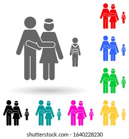 a couple takes the child to school multi color style icon. Simple glyph, flat vector of family icons for ui and ux, website or mobile application
