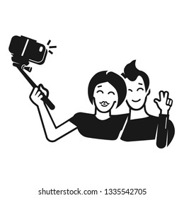 Couple takes monopod selfie icon. Simple illustration of couple takes monopod selfie vector icon for web design isolated on white background