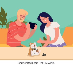 Couple Taking Photo A Pet Hamster