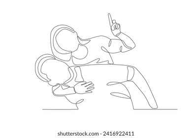Una pareja toma una foto mientras sostiene a su novia. Dibujo de una línea par