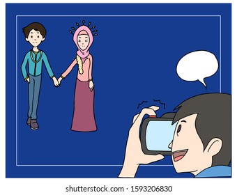 A couple is taking a prewedding photo