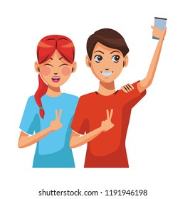 Couple taking selfie with smartphone