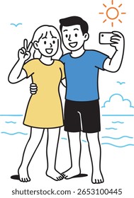 Couple taking a selfie at the summer beach