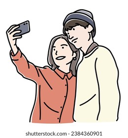couple taking selfie, vector illustration