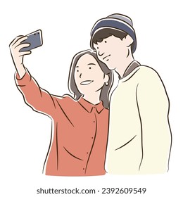 couple taking selfie, vector illustration