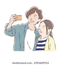 couple taking selfie, vector illustration