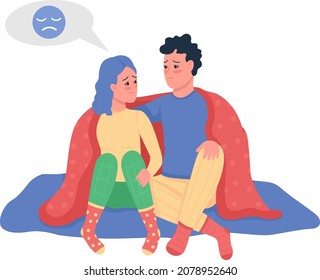 Couple talking about worries semi flat color vector characters. Sitting figures. Full body people on white. Relations isolated modern cartoon style illustration for graphic design and animation