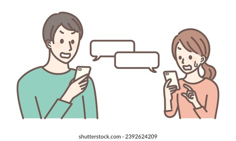 ein Paar, das Smartphone spricht