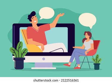 couple talking by video call concept