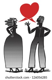 couple talking a hearth shape text balloon