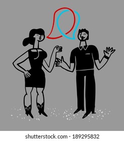 couple talking interlaced bubble text 