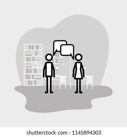 couple talking in the office linear figures