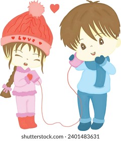 Pareja hablando en un teléfono de cuerda