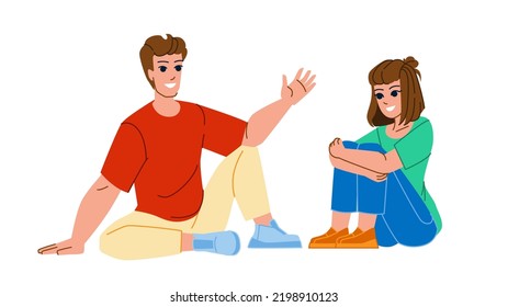 couple talking vector. woman man happy, love home, sofa adult, fun husband, boyfriend girlfriend talk couple talking character. people flat cartoon illustration