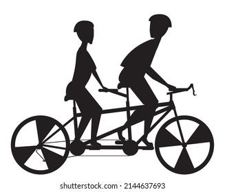 couple in tandem bike silhouette