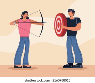 couple with target and arrow characters