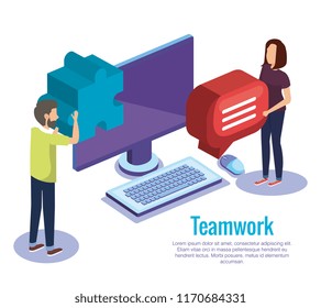 couple teamwork with desktop