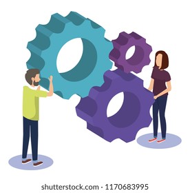couple teamwork with gears