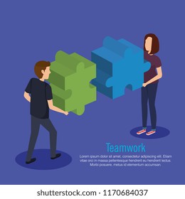 couple teamwork with puzzle pieces