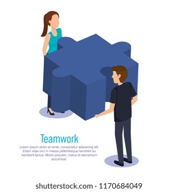 couple teamwork with puzzle pieces