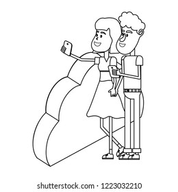 Couple and technology isometric in black and white