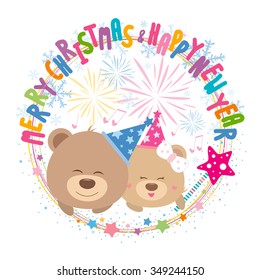 Couple teddy bear with merry christmas and happy new year