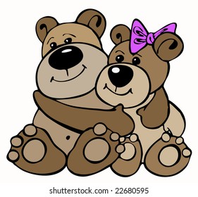 Couple of teddy bears in vector illustration