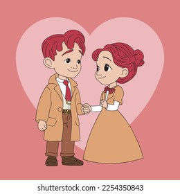 Couple teenagers spending time together in vintages fashion on valentines day
