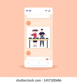 couple testing 3d glasses students at desk wearing virtual reality digital goggles headset vision vr technology concept smartphone screen mobile app flat