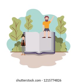 couple with text book in landscape avatar character