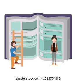 couple with text book and stair avatar character