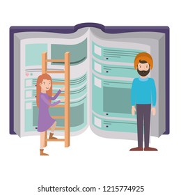 couple with text book and stair avatar character