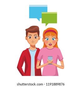 Couple texting with smartphone