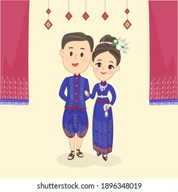 Couple in Thai Costume for Wedding  Vector	