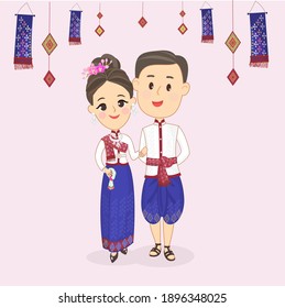 Couple in Thai Costume for Wedding  Vector	