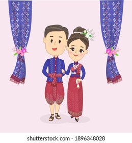 Couple in Thai Costume for Wedding  Vector	