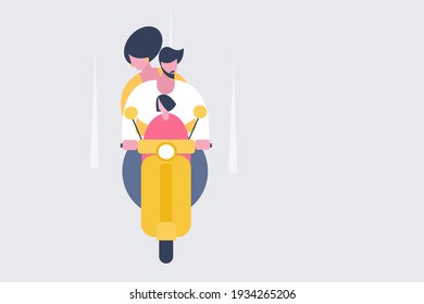 A couple and their child travel in a scooter