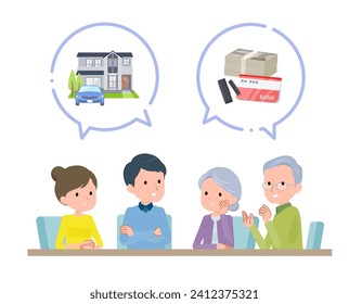 A couple and their parents talking.Asset icon.Vector art that is easy to edit.