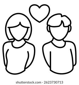 Ícone de terapia casal representado por casal, estilo de linha de amor.