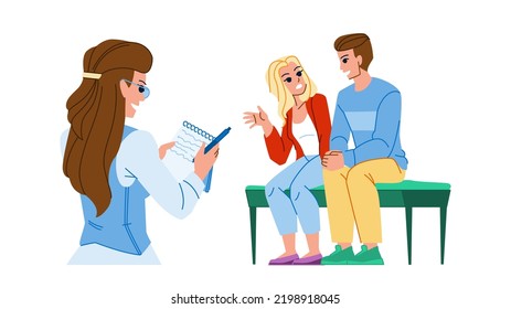 Couple Therapy Vector. Psychologist Family, Marriage Psychotherapy, Relationship Therapist, Woman Man Psychology Couple Therapy Character. People Flat Cartoon Illustration