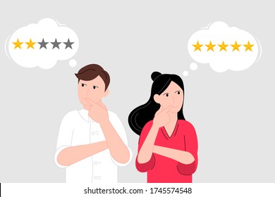 Couple think about rating vector illustration cartoon flat design 