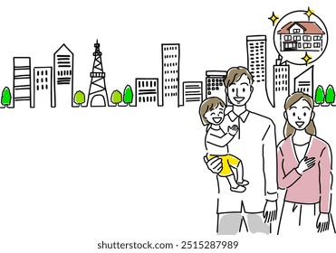 couple thinking about to buy house and cityscape illustration hand drawing vector illustration
