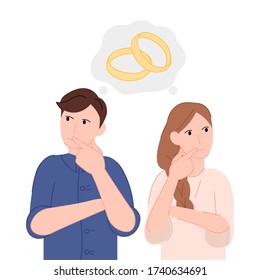 Couple thinking about the wedding vector illustration cartoon flat design modern style 