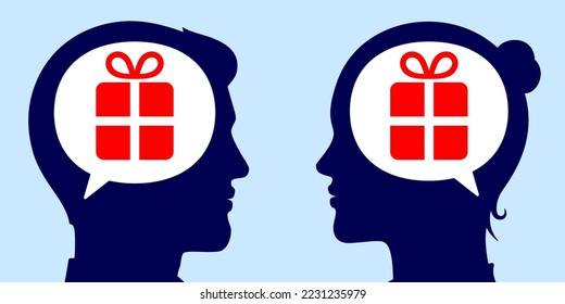 Couple thinking on gift ideas for each other, concept vector illustration.