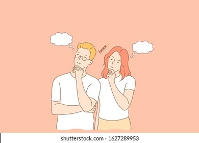 Couple, thought or dream concept. Simple flat vector