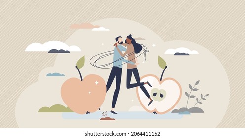 Pareja atada y unida como concepto de persona pequeña de relación cercana. Cadenas invisibles como amor y afecto a la ilustración vectorial asociada. Adicción psicológica o expresión de codependencia.