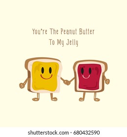 couple toast peanut butter   berry jelly vector Illustration for Valentine's day printable card 